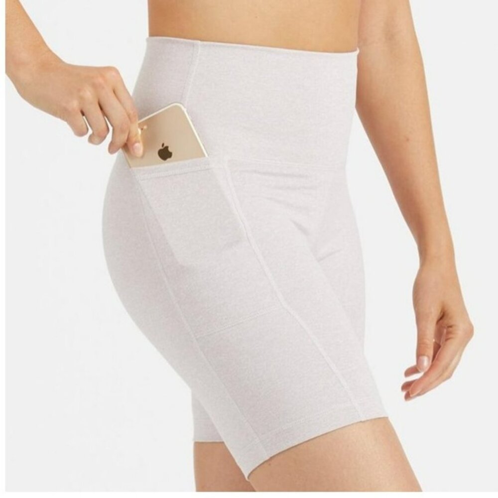 Vuori Pink White Stripe Rhythm Pocket Biker Shorts